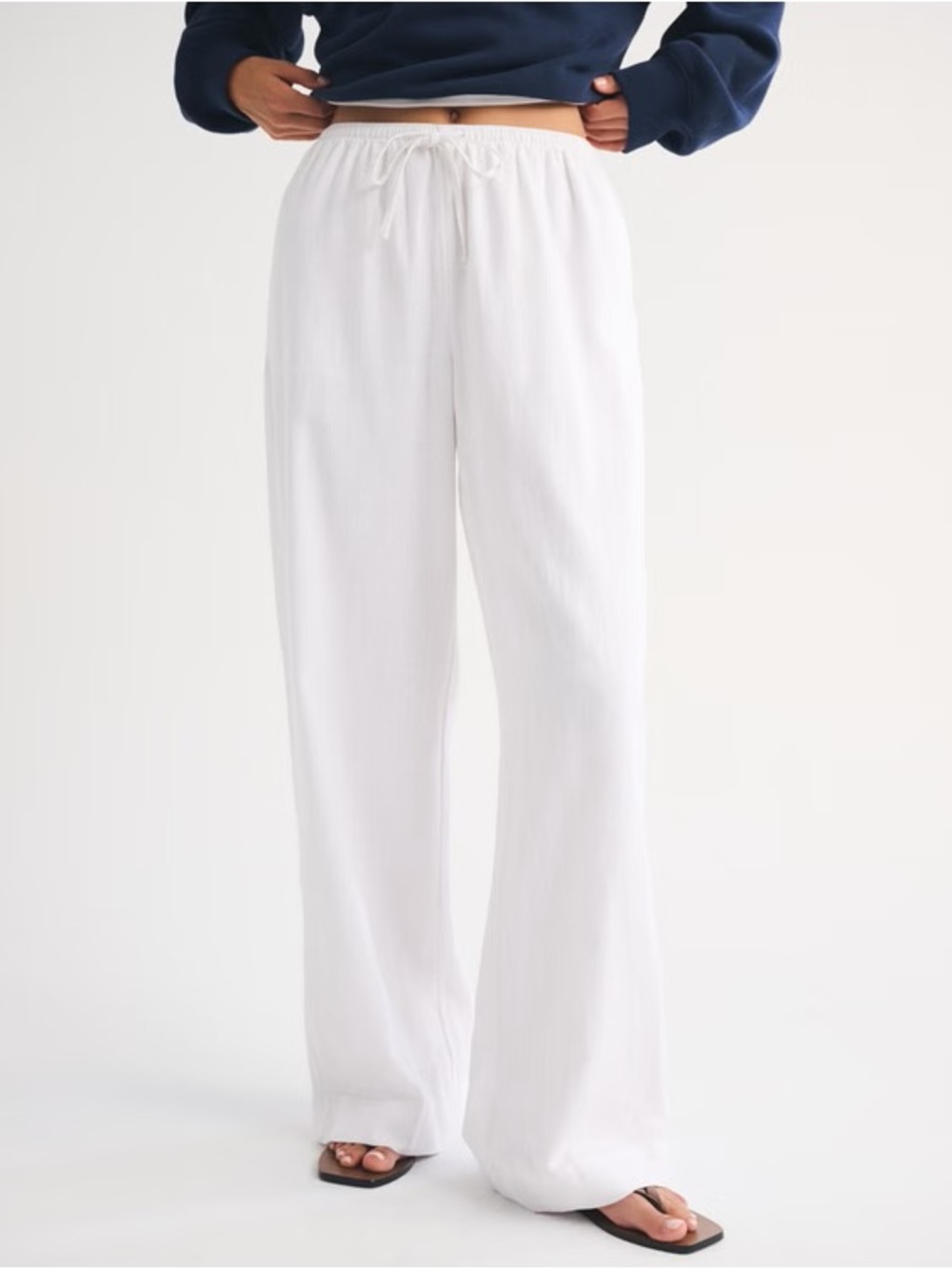 Abercrombie & Fitch White Linen Blend Wide Leg Pull-On Pants Size S Regular